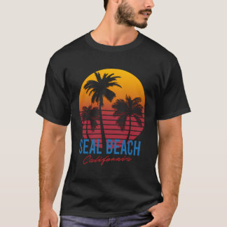 Vintage Seal Beach California Palm Trees Sunset Ca T-Shirt