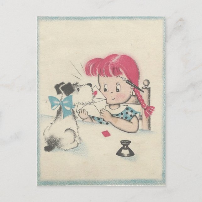 Vintage "Sealed With Dog Kiss" Valentine Holiday Postcard (Front)