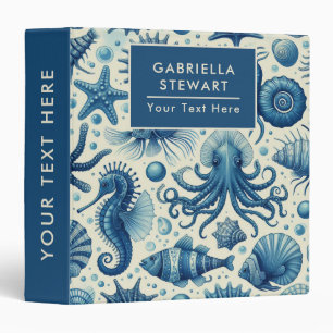 Vintage Sealife Animals Pattern 3 Ring Binder