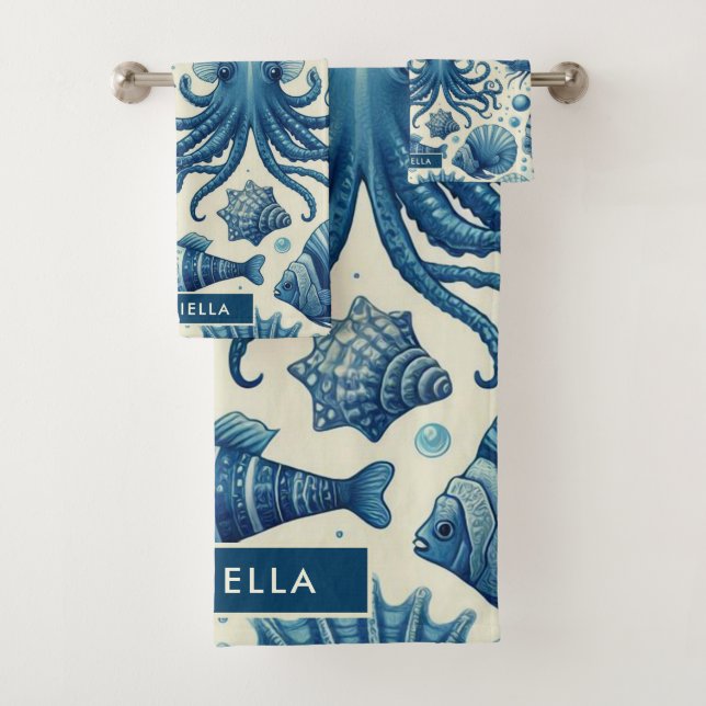 Vintage Sealife Animals Pattern Bath Towel Set (Insitu)