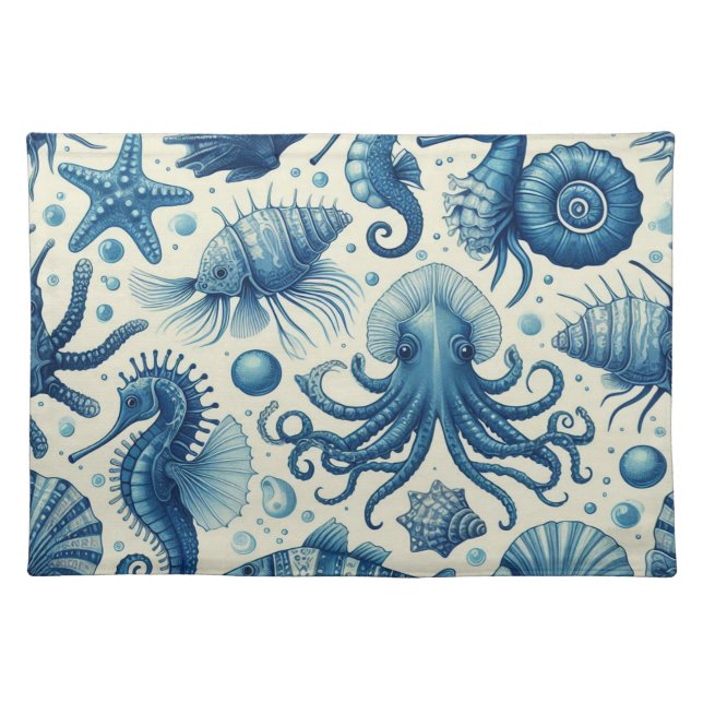 Vintage Sealife Animals Pattern Cloth Placemat (Front)