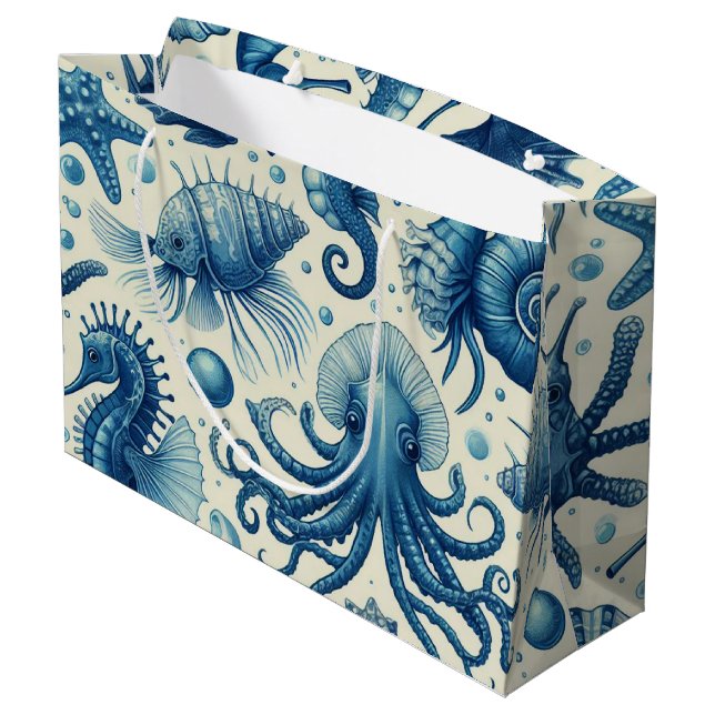 Vintage Sealife Animals Pattern Large Gift Bag (Back Angled)