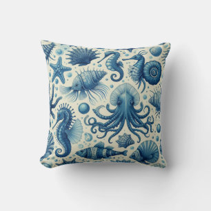 Vintage Sealife Animals Pattern Throw Pillow