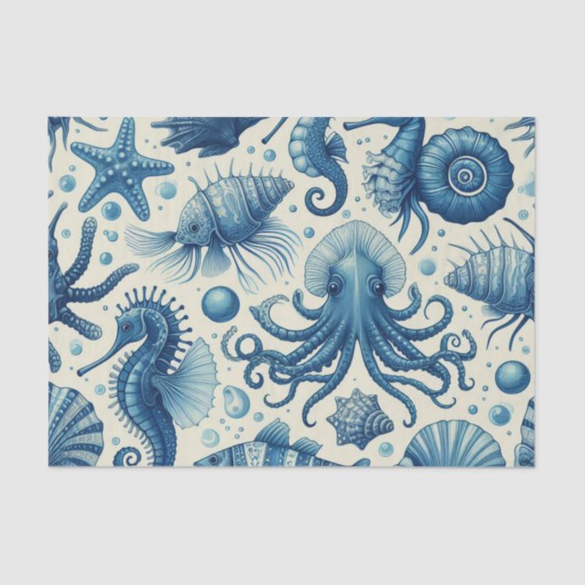 Vintage Sealife Animals Pattern Tissue Paper (Front)