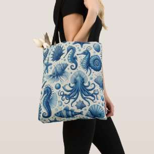 Vintage Sealife Animals Pattern Tote Bag