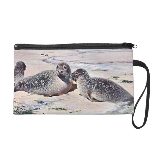 Vintage Seals on the Beach Art Wristlet Purse (Front)