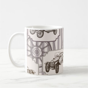 Vintage seamless background with vintage retro car coffee mug