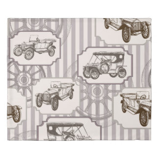Vintage seamless background with vintage retro car duvet cover