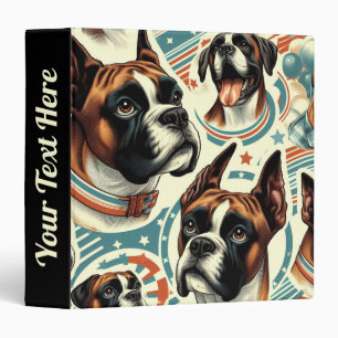 Vintage Seamless Boxer Dog Illustration 3 Ring Binder