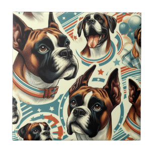 Vintage Seamless Boxer Dog Illustration Ceramic Tile