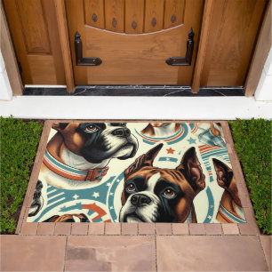 Vintage Seamless Boxer Dog Illustration Doormat