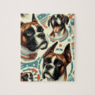 Vintage Seamless Boxer Dog Illustration Jigsaw Puzzle