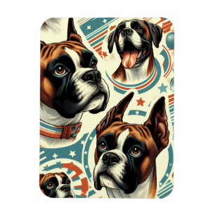 Vintage Seamless Boxer Dog Illustration Magnet