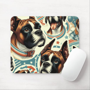 Vintage Seamless Boxer Dog Illustration Mouse Pad