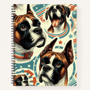 Vintage Seamless Boxer Dog Illustration Notebook