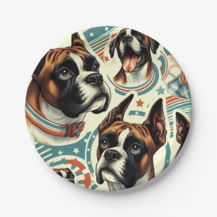 Vintage Seamless Boxer Dog Illustration Paper Plates