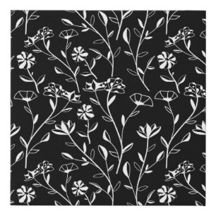 Vintage Seamless Contour Floral Pattern. Hand Draw Faux Canvas Print