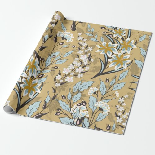 Vintage seamless floral pattern on a black backgro wrapping paper