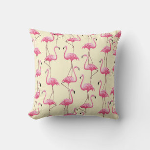 vintage seamless graphical realistic flamingo bird throw pillow