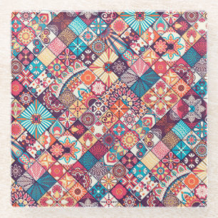 Vintage Seamless: Islamic Hand Drawn. Glass Coaster