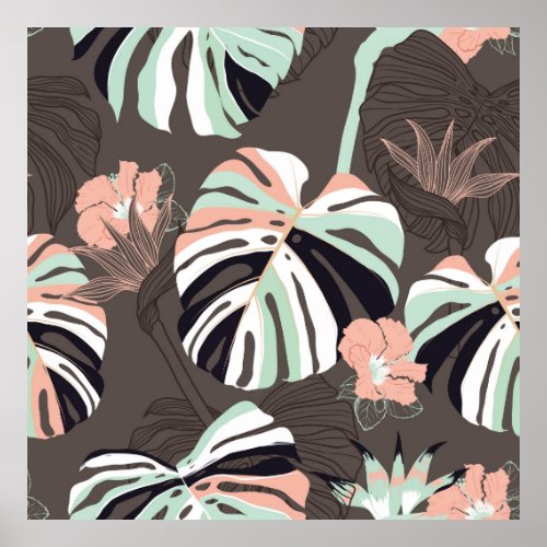 Vintage Seamless pattern Contemporary tropical fl Poster