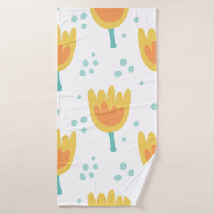 Vintage seamless pattern, cute flowers pattern70s bath towel