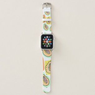 Vintage seamless pattern hand-drawn papaya fruit. apple watch band