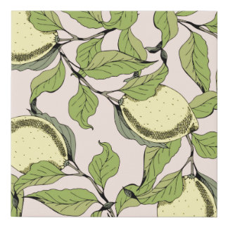 Vintage seamless pattern with branches and lemons. faux canvas print