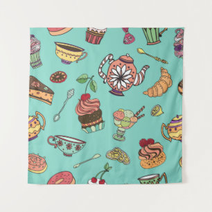 vintage seamless pattern with cakes tapestry