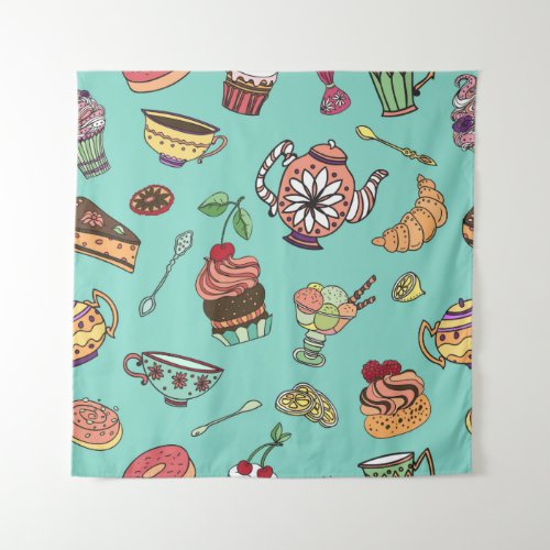 vintage seamless pattern with cakes tapestry