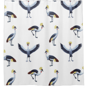 Vintage seamless pattern with crowned crane birds. shower curtain