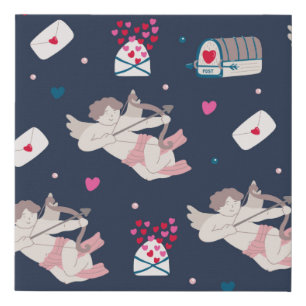 Vintage seamless pattern with cupids mailboxes lov faux canvas print