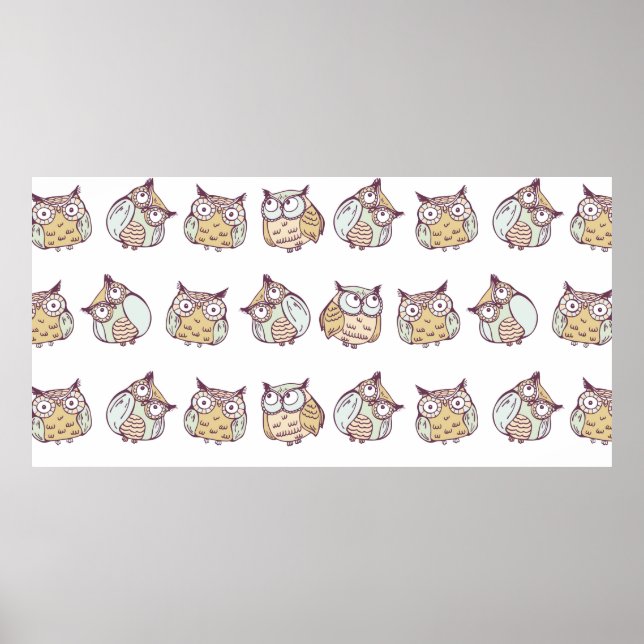 vintage seamless pattern with cute owls poster (Front)