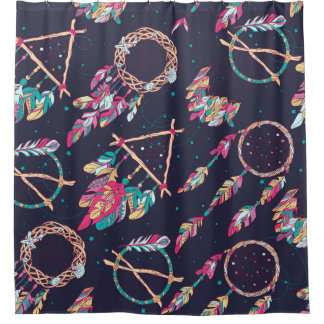 vintage Seamless Pattern with Different Dream Catc Shower Curtain