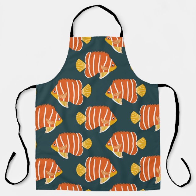 Vintage seamless pattern with fish. Creative desig Apron (Front)