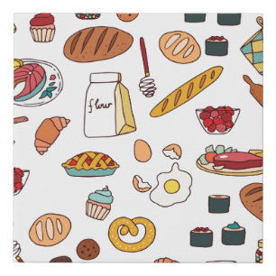 vintage seamless pattern with food. faux canvas print