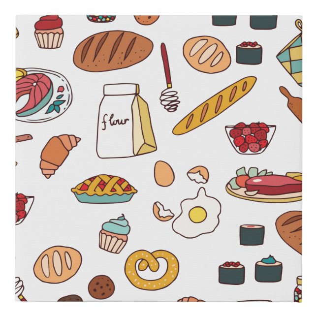 vintage seamless pattern with food. faux canvas print (Front)