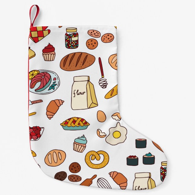 vintage seamless pattern with food. small christmas stocking (Front)