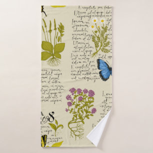 Vintage seamless pattern with handwritten text Lor Bath Towel