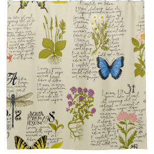 Vintage seamless pattern with handwritten text Lor Shower Curtain