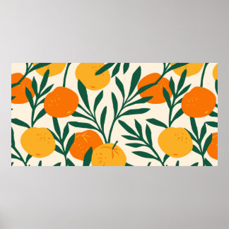 Vintage seamless pattern with mandarins. Trendy ha Poster
