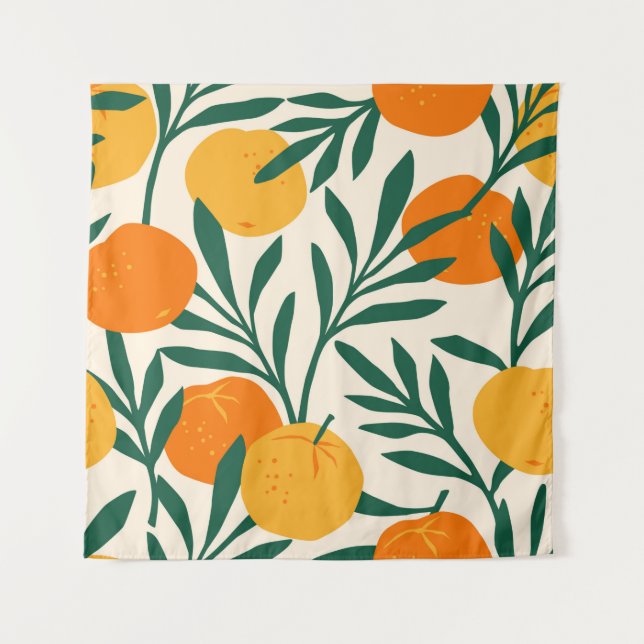 Vintage seamless pattern with mandarins. Trendy ha Tapestry (Front)