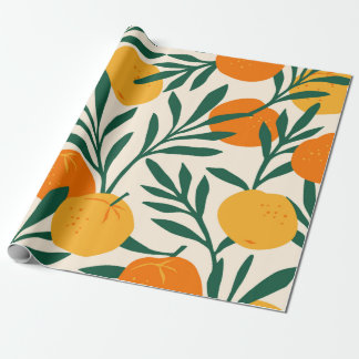 Vintage seamless pattern with mandarins. Trendy ha Wrapping Paper