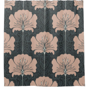 Vintage seamless pattern with pink flowers. Art no Shower Curtain