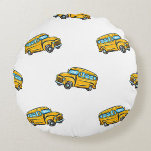 Vintage seamless pattern with school bus. bus,scho round pillow