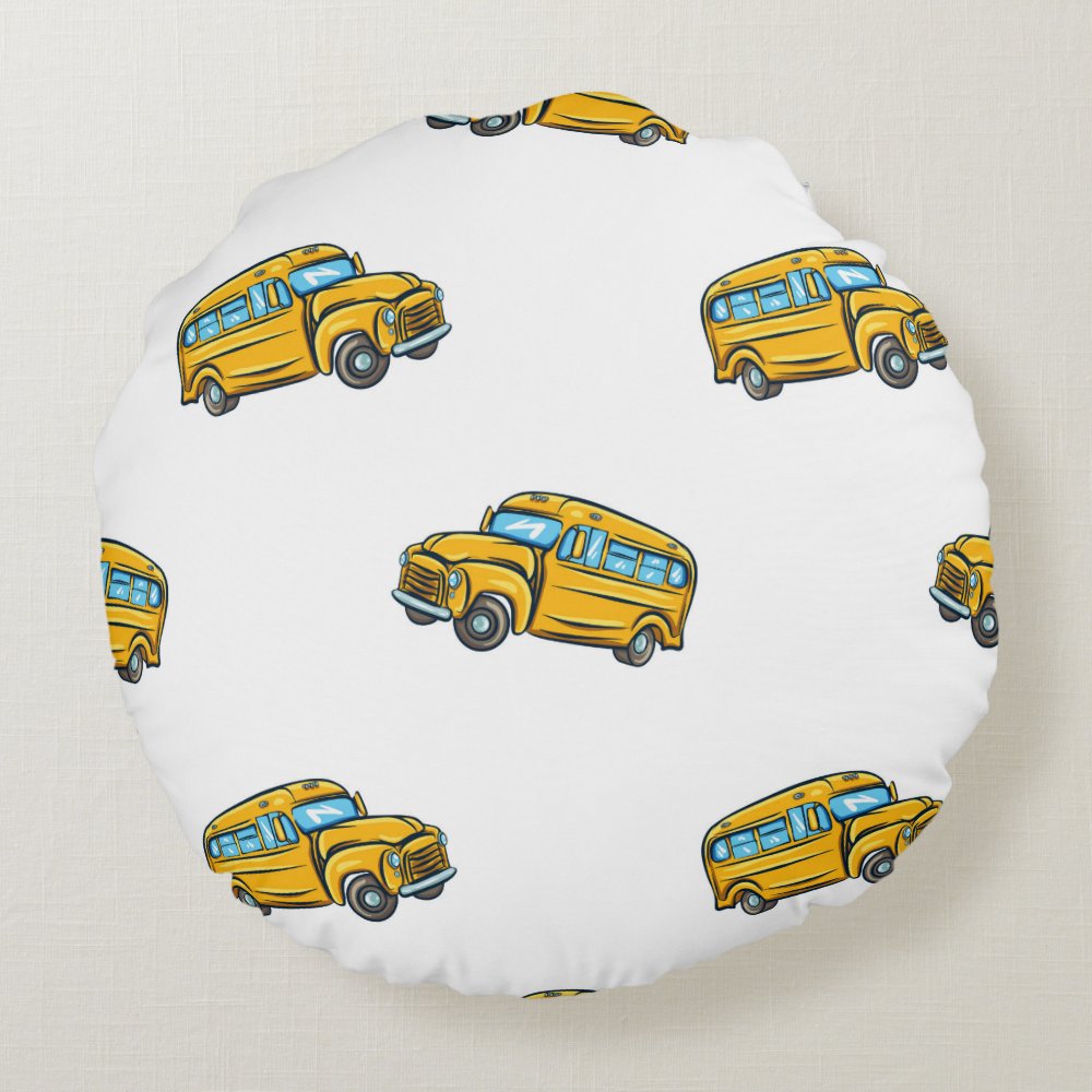 Disover Vintage seamless pattern with school bus. bus,scho round pillow