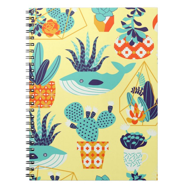 Vintage seamless pattern with succulents and cactu notebook (Front)