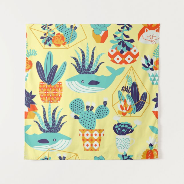 Vintage seamless pattern with succulents and cactu tapestry (Front)