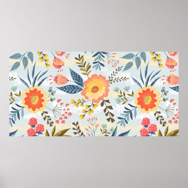Vintage seamless pattern with the abstract flowers poster (Front)