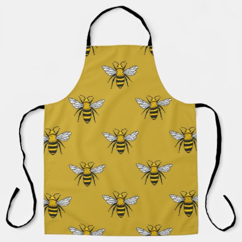 Vintage seamless pattern with yellow bees Handdra Apron